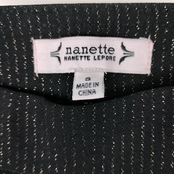 NWT Nanette Lepore High Waist Skinny Pull-On Pants in Blk w/ Gold Pinstripes - Picture 10 of 10